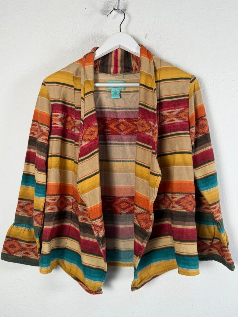 Tasha Polizzi Womens Multicolor Southwestern Striped Open Front Jacket Medium